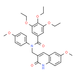 ChemSpider 2D Image | 3,4,5-Triethoxy-N-[(6-methoxy-2-oxo-1,2-dihydro-3-quinolinyl)methyl]-N-(4-methoxyphenyl)benzamide | C31H34N2O7