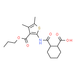 ChemSpider 2D Image | 2-{[4,5-Dimethyl-3-(propoxycarbonyl)-2-thienyl]carbamoyl}cyclohexanecarboxylic acid | C18H25NO5S