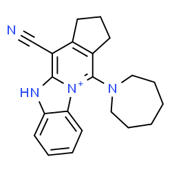 ChemSpider 2D Image | 11-(1-Azepanyl)-4-cyano-1,2,3,5-tetrahydrocyclopenta[4,5]pyrido[1,2-a][3,1]benzimidazol-10-ium | C21H23N4