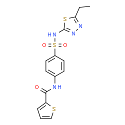 ChemSpider 2D Image | N-{4-[(5-Ethyl-1,3,4-thiadiazol-2-yl)sulfamoyl]phenyl}-2-thiophenecarboxamide | C15H14N4O3S3