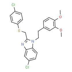 ChemSpider 2D Image | 5-Chloro-2-{[(4-chlorophenyl)sulfanyl]methyl}-1-[2-(3,4-dimethoxyphenyl)ethyl]-1H-benzimidazole | C24H22Cl2N2O2S