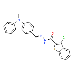 ChemSpider 2D Image | 3-Chloro-N'-[(9-methyl-9H-carbazol-3-yl)methylene]-1-benzothiophene-2-carbohydrazide | C23H16ClN3OS
