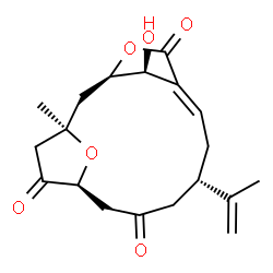 ChemSpider 2D Image | (1R,3R,6E,9S,13S,17S)-17-Hydroxy-9-isopropenyl-1-methyl-4,16-dioxatricyclo[11.2.1.1~3,6~]heptadec-6-ene-5,11,14-trione | C19H24O6