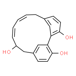 ChemSpider 2D Image | (9Z,11Z)-Tricyclo[12.3.1.1~2,6~]nonadeca-1(18),2(19),3,5,9,11,14,16-octaene-3,8,17-triol | C19H18O3