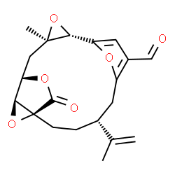 ChemSpider 2D Image | (1S,4R,10S,12R,15S)-4-Isopropenyl-12-methyl-17-oxo-11,16,18,19-tetraoxapentacyclo[12.2.2.1~6,9~.0~1,15~.0~10,12~]nonadeca-6,8-diene-7-carbaldehyde | C20H22O6
