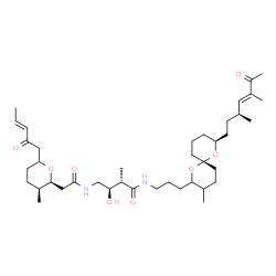 ChemSpider 2D Image | (2S,3R)-N-(3-{(6S,8S)-8-[(3S,4E)-3,5-Dimethyl-6-oxo-4-hepten-1-yl]-3-methyl-1,7-dioxaspiro[5.5]undec-2-yl}propyl)-3-hydroxy-2-methyl-4-[({(2S,3S)-3-methyl-6-[(3E)-2-oxo-3-penten-1-yl]tetrahydro-2H-pyr
an-2-yl}acetyl)amino]butanamide | C40H66N2O8