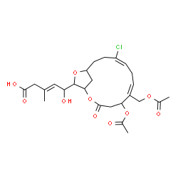 ChemSpider 2D Image | (3E)-5-[(6Z,9E)-5-Acetoxy-6-(acetoxymethyl)-10-chloro-3-oxo-2,14-dioxabicyclo[11.2.1]hexadeca-6,9-dien-15-yl]-5-hydroxy-3-methyl-3-pentenoic acid | C25H33ClO10