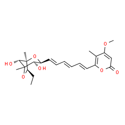 ChemSpider 2D Image | (1R,4xi,6S)-1,4:2,6-Dianhydro-1-ethyl-6-[(1E,3E,5E)-6-(4-methoxy-5-methyl-2-oxo-2H-pyran-6-yl)-1,3,5-hexatrien-1-yl]-2,4-dimethyl-L-arabino-hexitol | C23H30O7