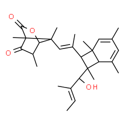 ChemSpider 2D Image | 7-[(1E)-2-{8-[(2E)-1-Hydroxy-2-methyl-2-buten-1-yl]-2,4,6,8-tetramethylbicyclo[4.2.0]octa-2,4-dien-7-yl}-1-propen-1-yl]-4,6,7-trimethyl-2-oxabicyclo[2.2.1]heptane-3,5-dione | C29H40O4