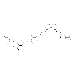 ChemSpider 2D Image | (2S,3R)-N-(3-{(8S)-8-[(3S,4E)-3,5-Dimethyl-6-oxo-4-hepten-1-yl]-3-methyl-1,7-dioxaspiro[5.5]undec-2-yl}propyl)-3-hydroxy-2-methyl-4-[({(2S,3S)-3-methyl-6-[(3E)-2-oxo-3-penten-1-yl]tetrahydro-2H-pyran-
2-yl}acetyl)amino]butanamide | C40H66N2O8