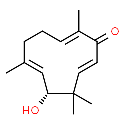 ChemSpider 2D Image | (2E,6E,8R,10E)-8-Hydroxy-2,6,9,9-tetramethyl-2,6,10-cycloundecatrien-1-one | C15H22O2