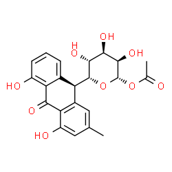 ChemSpider 2D Image | (5R)-1-O-Acetyl-5-[(9R)-4,5-dihydroxy-2-methyl-10-oxo-9,10-dihydro-9-anthracenyl]-alpha-L-lyxopyranose | C22H22O9