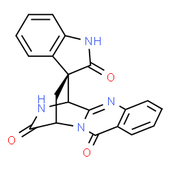 ChemSpider 2D Image | (3S)-3'H,15'H-Spiro[indole-3,13'-[2,10,16]triazatetracyclo[10.2.2.0~2,11~.0~4,9~]hexadeca[4,6,8,10]tetraene]-2,3',15'(1H)-trione | C20H14N4O3