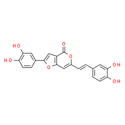 ChemSpider 2D Image | 2-(3,4-Dihydroxyphenyl)-6-[(E)-2-(3,4-dihydroxyphenyl)vinyl]-4H-furo[3,2-c]pyran-4-one | C21H14O7