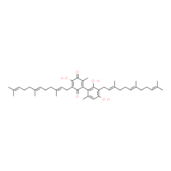 ChemSpider 2D Image | 2-{2,4-Dihydroxy-6-methyl-3-[(2E,6E)-3,7,11-trimethyl-2,6,10-dodecatrien-1-yl]phenyl}-5-hydroxy-3-methyl-6-[(2E,6E)-3,7,11-trimethyl-2,6,10-dodecatrien-1-yl]-1,4-benzoquinone | C44H60O5