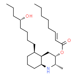 ChemSpider 2D Image | (2S,3S,4aR,5R,8aS)-5-[(5S)-5-Hydroxyoctyl]-2-methyldecahydro-3-quinolinyl (2E)-2-octenoate | C26H47NO3