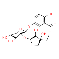 ChemSpider 2D Image | (3S,6R,7S,8R,10S,13S,22R)-6,7,13,18,22-Pentahydroxy-2,4,9,11,15-pentaoxatetracyclo[15.3.1.1~10,13~.0~3,8~]docosa-1(21),17,19-trien-16-one | C17H20O11