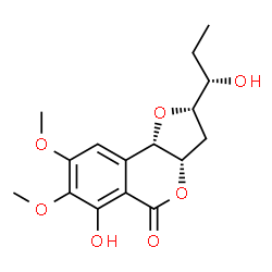 ChemSpider 2D Image | (2S,3aS,9bS)-6-Hydroxy-2-[(1S)-1-hydroxypropyl]-7,8-dimethoxy-2,3,3a,9b-tetrahydro-5H-furo[3,2-c]isochromen-5-one | C16H20O7