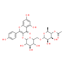 ChemSpider 2D Image | 5,7-Dihydroxy-2-(4-hydroxyphenyl)-4-oxo-4H-chromen-3-yl (5xi)-6-O-(4-O-acetyl-6-deoxy-L-mannopyranosyl)-L-xylo-hexopyranoside | C29H32O16