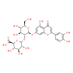 ChemSpider 2D Image | 2-(3,4-Dihydroxyphenyl)-5-hydroxy-4-oxo-4H-chromen-7-yl 2-O-D-glucopyranuronosyl-beta-D-glucopyranoside | C27H28O17