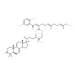 ChemSpider 2D Image | (5alpha,14xi,24S)-24,25-Dihydroxy-4,4,17-trimethyl-3-oxocholesta-7,9(11)-dien-27-yl (2Z,5E,9E)-2-[2-(2,5-dihydroxyphenyl)-2-oxoethylidene]-11-hydroxy-6,10-dimethyl-5,9-undecadienoate | C51H72O9