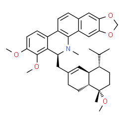 ChemSpider 2D Image | (13S)-13-{[(4aR,5S,8S,8aR)-8-Isopropyl-5-methoxy-5-methyl-3,4,4a,5,6,7,8,8a-octahydro-2-naphthalenyl]methyl}-1,2-dimethoxy-12-methyl-12,13-dihydro[1,3]benzodioxolo[5,6-c]phenanthridine | C37H45NO5