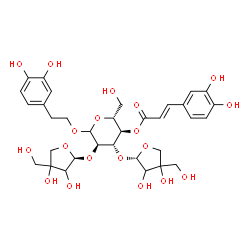 ChemSpider 2D Image | 2-(3,4-Dihydroxyphenyl)ethyl 2,3-bis-O-[(2S)-3,4-dihydroxy-4-(hydroxymethyl)tetrahydro-2-furanyl]-4-O-[(2E)-3-(3,4-dihydroxyphenyl)-2-propenoyl]-D-glucopyranoside | C33H42O19