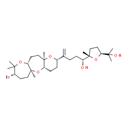 ChemSpider 2D Image | (1R)-4-[(2S,4aS,5aS,8S,10aR,12aR)-8-Bromo-5a,9,9,12a-tetramethyldodecahydro-2H-oxepino[3,2-b]pyrano[2,3-f]oxepin-2-yl]-1-[(2S,5S)-5-(2-hydroxy-2-propanyl)-2-methyltetrahydro-2-furanyl]-4-penten-1-ol | C30H51BrO6