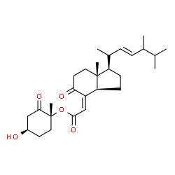 ChemSpider 2D Image | (1R,4R)-4-Hydroxy-1-methyl-2-oxocyclohexyl (2Z)-{(1R,3aR,7aR)-1-[(2R,3E)-5,6-dimethyl-3-hepten-2-yl]-7a-methyl-5-oxooctahydro-4H-inden-4-ylidene}acetate | C28H42O5