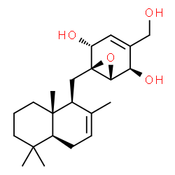 ChemSpider 2D Image | (1S,2R,5R,6R)-4-(Hydroxymethyl)-1-{[(1S,4aS,8aS)-2,5,5,8a-tetramethyl-1,4,4a,5,6,7,8,8a-octahydro-1-naphthalenyl]methyl}-7-oxabicyclo[4.1.0]hept-3-ene-2,5-diol | C22H34O4