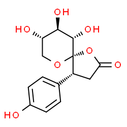 ChemSpider 2D Image | (4R,5S,8S,9R,10S)-8,9,10-Trihydroxy-4-(4-hydroxyphenyl)-1,6-dioxaspiro[4.5]decan-2-one | C14H16O7