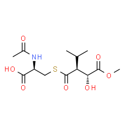 ChemSpider 2D Image | N-Acetyl-S-[(2S,3R)-3-hydroxy-2-isopropyl-4-methoxy-4-oxobutanoyl]-L-cysteine | C13H21NO7S