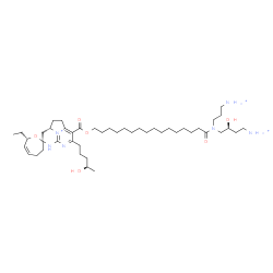ChemSpider 2D Image | (2aS,4S,7'S)-8-{[(16-{[(2S)-4-Ammonio-2-hydroxybutyl](3-ammoniopropyl)amino}-16-oxohexadecyl)oxy]carbonyl}-7'-ethyl-7-[(4R)-4-hydroxypentyl]-1,2,2a,3,4',7'-hexahydro-3'H-spiro[5,6-diaza-8b-azoniaacena
phthylene-4,2'-oxepine] | C45H81N6O6