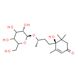ChemSpider 2D Image | (2S)-4-[(1S)-1-Hydroxy-2,6,6-trimethyl-4-oxo-2-cyclohexen-1-yl]-2-butanyl beta-L-glycero-hexopyranoside | C19H32O8