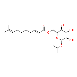 ChemSpider 2D Image | Isopropyl 6-O-[(2E)-5,9-dimethyl-2,8-decadienoyl]-beta-D-glucopyranoside | C21H36O7