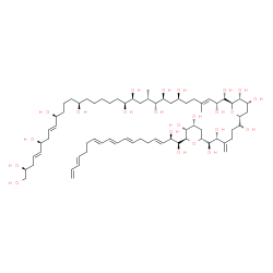 ChemSpider 2D Image | (2S,4E,6S,8E,10S,14R,20S,21S,23S,24R,25S,27S,30E,32R,33S)-33-{(2R,3R,4R,6R)-6-[(5R,6R)-6-{(2R,4R,5R,6R)-6-[(2R,3E,7E,9E,11E,15E)-1,2-Dihydroxy-3,7,9,11,15,17-octadecahexaen-1-yl]-4,5-dihydroxytetrahyd
ro-2H-pyran-2-yl}-1,5,6-trihydroxy-4-methylenehexyl]-3,4-dihydroxytetrahydro-2H-pyran-2-yl}-23,30-dimethyl-4,8,30-tritriacontatriene-1,2,6,10,14,20,21,24,25,27,32,33-dodecol | C70H118O23