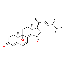 ChemSpider 2D Image | (22E)-9-Hydroxyergosta-4,6,8(14),22-tetraene-3,15-dione | C28H38O3