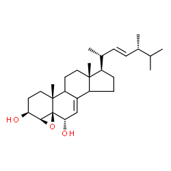ChemSpider 2D Image | (3beta,4beta,5beta,6alpha,9xi,14xi,22E)-4,5-Epoxyergosta-7,22-diene-3,6-diol | C28H44O3