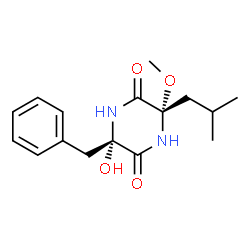 ChemSpider 2D Image | (3S,6S)-3-Benzyl-3-hydroxy-6-isobutyl-6-methoxy-2,5-piperazinedione | C16H22N2O4