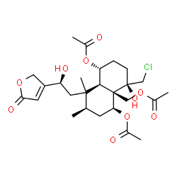 ChemSpider 2D Image | (1S,3R,4aR,5R,8R,8aR)-8a-(Acetoxymethyl)-8-(chloromethyl)-8-hydroxy-4-[(2S)-2-hydroxy-2-(5-oxo-2,5-dihydro-3-furanyl)ethyl]-3,4-dimethyldecahydronaphthalene-1,5-diyl diacetate | C26H37ClO10