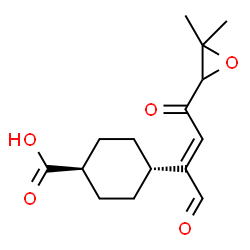 ChemSpider 2D Image | trans-4-[(2E)-4-(3,3-Dimethyl-2-oxiranyl)-1,4-dioxo-2-buten-2-yl]cyclohexanecarboxylic acid | C15H20O5
