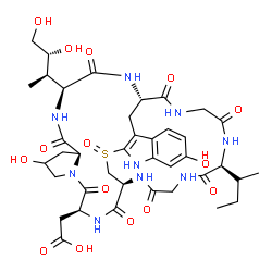 ChemSpider 2D Image | [(1S,4S,10S,13S,16S,34S)-34-[(2R)-2-Butanyl]-13-[(2R,3R)-3,4-dihydroxy-2-butanyl]-8,22-dihydroxy-27-oxido-2,5,11,14,30,33,36,39-octaoxo-27-thia-3,6,12,15,25,29,32,35,38-nonaazapentacyclo[14.12.11.0~6,
10~.0~18,26~.0~19,24~]nonatriaconta-18(26),19,21,23-tetraen-4-yl]acetic acid | C39H53N9O15S
