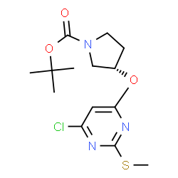 ChemSpider 2D Image | 2-Methyl-2-propanyl (3S)-3-{[6-chloro-2-(methylsulfanyl)-4-pyrimidinyl]oxy}-1-pyrrolidinecarboxylate | C14H20ClN3O3S