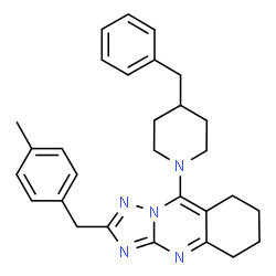 ChemSpider 2D Image | 9-(4-Benzyl-1-piperidinyl)-2-(4-methylbenzyl)-5,6,7,8-tetrahydro[1,2,4]triazolo[5,1-b]quinazoline | C29H33N5