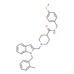 ChemSpider 2D Image | 1-{[1-(2-Methylbenzyl)-1H-indol-2-yl]methyl}-N-[4-(methylsulfanyl)benzyl]-4-piperidinecarboxamide | C31H35N3OS