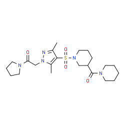 ChemSpider 2D Image | 2-(3,5-Dimethyl-4-{[3-(1-piperidinylcarbonyl)-1-piperidinyl]sulfonyl}-1H-pyrazol-1-yl)-1-(1-pyrrolidinyl)ethanone | C22H35N5O4S