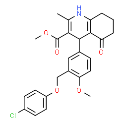 ChemSpider 2D Image | Methyl 4-{3-[(4-chlorophenoxy)methyl]-4-methoxyphenyl}-2-methyl-5-oxo-1,4,5,6,7,8-hexahydro-3-quinolinecarboxylate | C26H26ClNO5