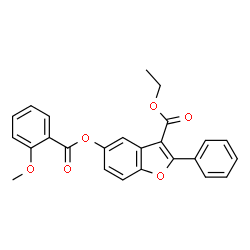 ChemSpider 2D Image | Ethyl 5-[(2-methoxybenzoyl)oxy]-2-phenyl-1-benzofuran-3-carboxylate | C25H20O6