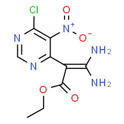 ChemSpider 2D Image | Ethyl 3,3-diamino-2-(6-chloro-5-nitro-4-pyrimidinyl)acrylate | C9H10ClN5O4