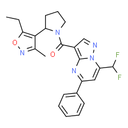 ChemSpider 2D Image | [7-(Difluoromethyl)-5-phenylpyrazolo[1,5-a]pyrimidin-3-yl][2-(5-ethyl-3-methyl-1,2-oxazol-4-yl)-1-pyrrolidinyl]methanone | C24H23F2N5O2